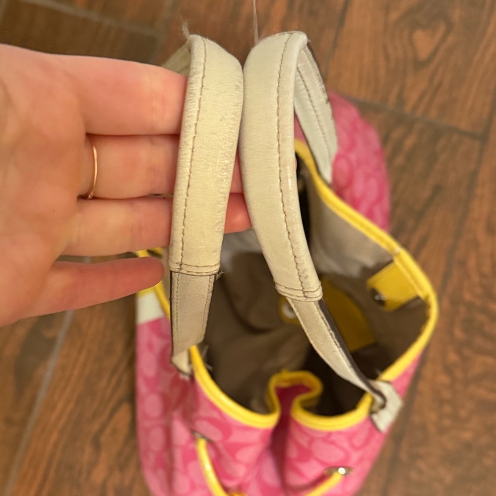 Coach Pink Signature Tote with Yellow Stripe - Picture 9 of 16